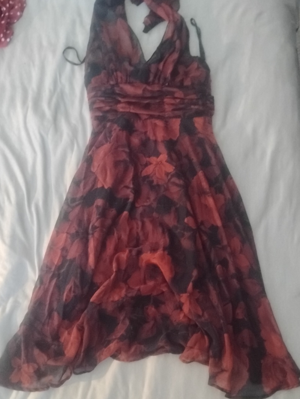 Dress Barn Red and Black Asymmetrical Halter Dress
